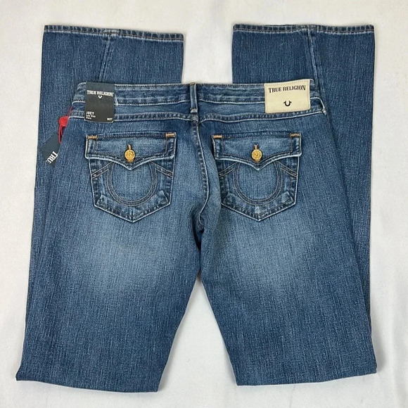 New True Religion Joey Low Rise Flare Flap Pockets Jean Size 27 - Picture 2 of 15